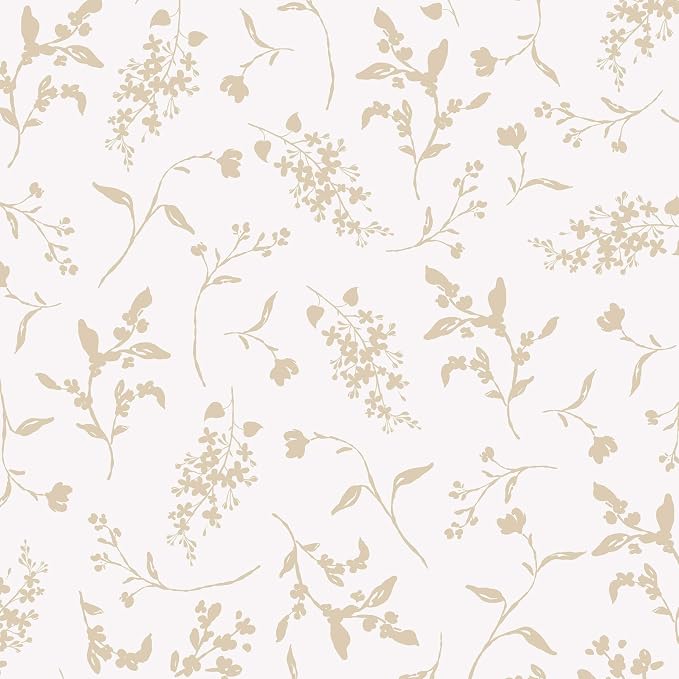 Ismoon Floral Wallpaper Peel and Stick Beige Neutral Contact Paper Wildflowers Leaf Stick on Wall Paper Textured Removable Self Adhesive Vinyl Wallpaper for Bedroom Bahtroom Wall Decor 17.3x78.7in