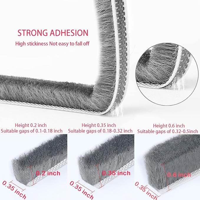 33 Ft Gray Self-Adhesive Soundproofing Weather Stripping for Doors and Windows, 0.35" Wide x 0.2" Thick