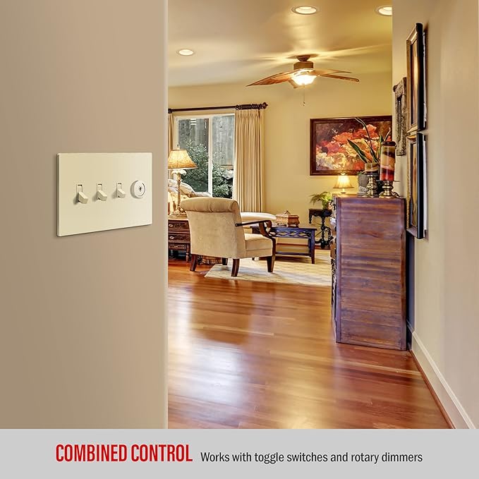 ENERLITES Screwless Quadruple Toggle Switch Wall Plate, Child Safe Light Switch Cover, Standard 4-Gang 4.68" x 8.38", Unbreakable Polycarbonate Thermoplastic, UL Listed, SI8814-LA, Light Almond