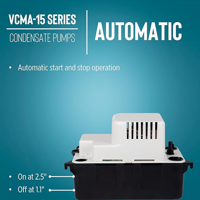 Little Giant VCMA-15ULT 115 Volt, 65 GPH, 1/50 HP Automatic Condensate Removal Pump with Tubing (no safety switch), Black/White, 554411