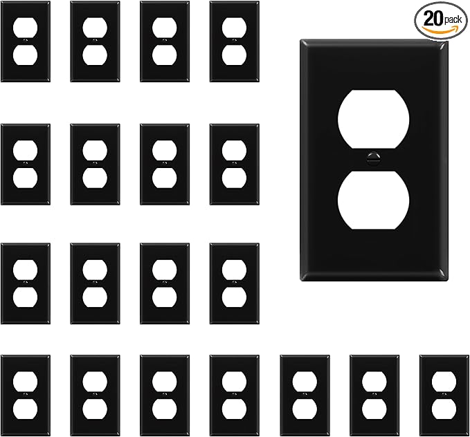 ENERLITES Duplex Receptacle Outlet Wall Plate, Size 1-Gang 4.50" x 2.76", Unbreakable Polycarbonate Thermoplastic, UL Listed, 8821-BK-20PCS, Black (20 Pack)