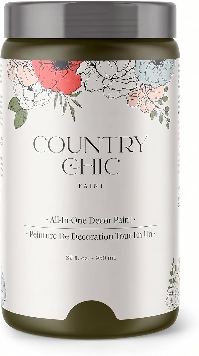 Country Chic All-in-One Chalk Paint for Furniture, Cabinets, Home Decor, Eco-Friendly, Matte Finish, Built-In Primer & Top Coat for Wood, Metal - Neverland (Olive Green) - Quart (32 oz)