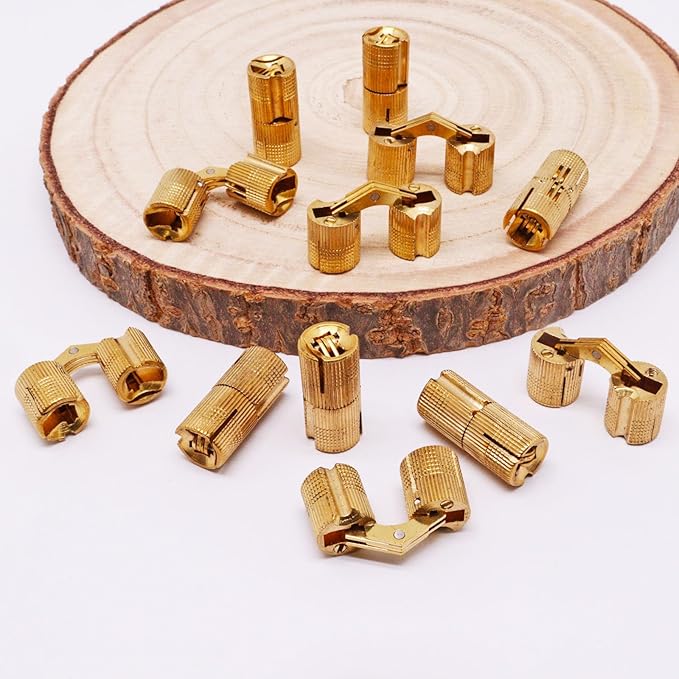 12mm Brass Barrel Hinges Cylindrical Hidden Cabinet Concealed Invisible Furniture Hinges Mount 180 Degree Opening Angle 12Pcs