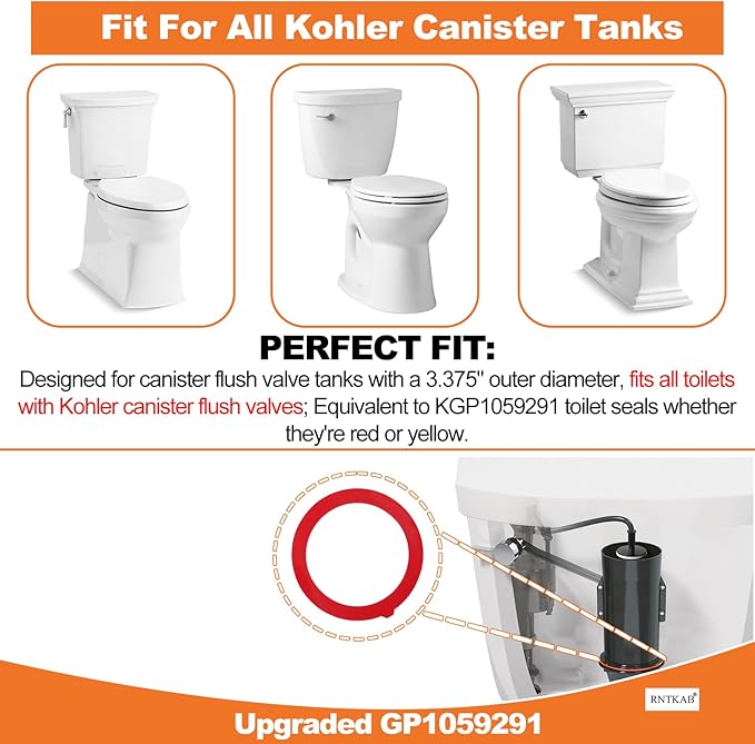 Flush Valve Seal for Kohler, 5-Pack GP1059291 Silicone Replacement for Toilet - Upgraded Leak-Proof Gasket Seal Kit Compatible with Kohler Canister, K-GP1059291