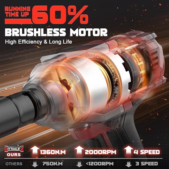 DIYtoolifz Cordless Impact Wrench 1/2 inch Compatible with Milwaukee 18V Battery, 1000 FT-LBS(1360N.m) Electric Impact Gun, High Torque Power Impact Driver with 6Pcs Sockets & Storage Case (Tool Only)