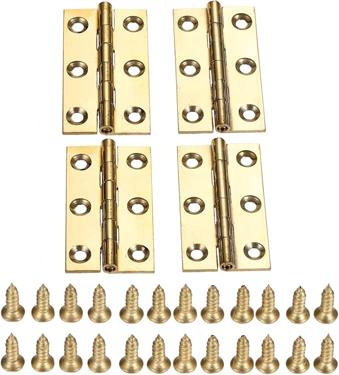 dophee 4Pcs Pure Brass Mini Hinges, Folding Butt Hinges for Drawer Cabinet Cupboard Door Jewelry Box Wooden Case Furniture, 2 Inch