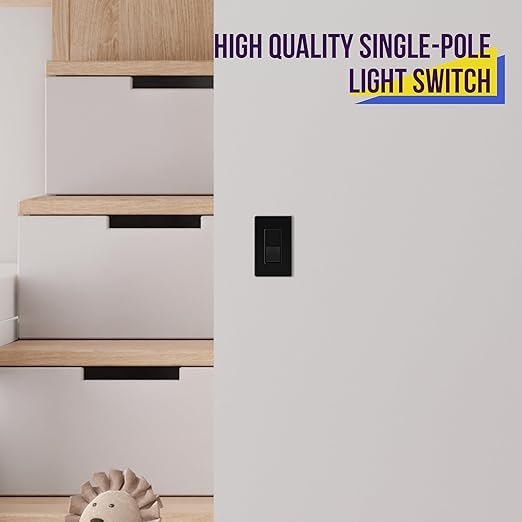 ENERLITES Matte Black Light Switch with Screwless Wall Plate, Decorator Paddle Rocker Wall Switch, Single Pole, Grounding Screw, Residential Grade, 15A 120V/277V, UL Listed, 91150-MBK10P (10 Pack)