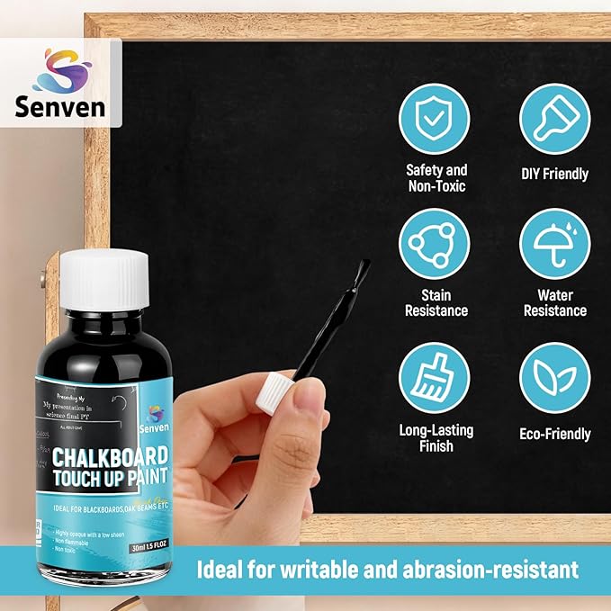 Chalkboard Paint Black Chalk Board Touch Up Paint for Wood, Metal, Glass, Wall, Plaster Boards Sign, Frame Any Surface Black Matte Finish, Acrylic Non-Toxic, Quick-Dry 30ml, 1.5oz