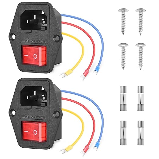 Nilight 2Pcs Switch Power Socket 10A 250V AC Inlet Module On Off Switches Built-in Fuse Led Light 3 Pin Outlet for 3D Printers Computers Home Appliance