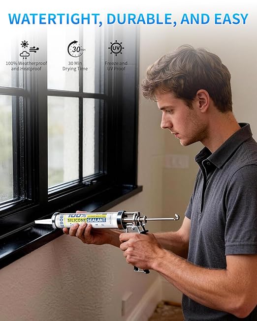 BEBOBLY Black Silicone Caulk & Sealant, 100% Waterproof Silicone Caulking, Silicone Sealant Caulking for Kitchen, Bathroom, RV, Interior & Exterior Use, Shrink & Crack Proof, 10.2 FL. OZ/300ML, 4 Pack