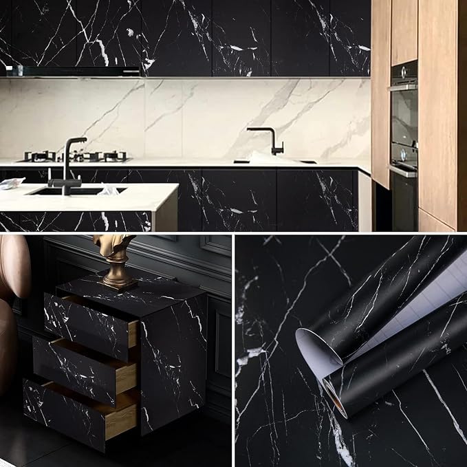 practicalWs 17.71" x 78.7" Marble Contact Paper Black/White Peel and Stick Wallpaper Thicken Self Adhesive Black Wallpaper for Countertops Cabinets Decorative Easy to Remove Upgrade