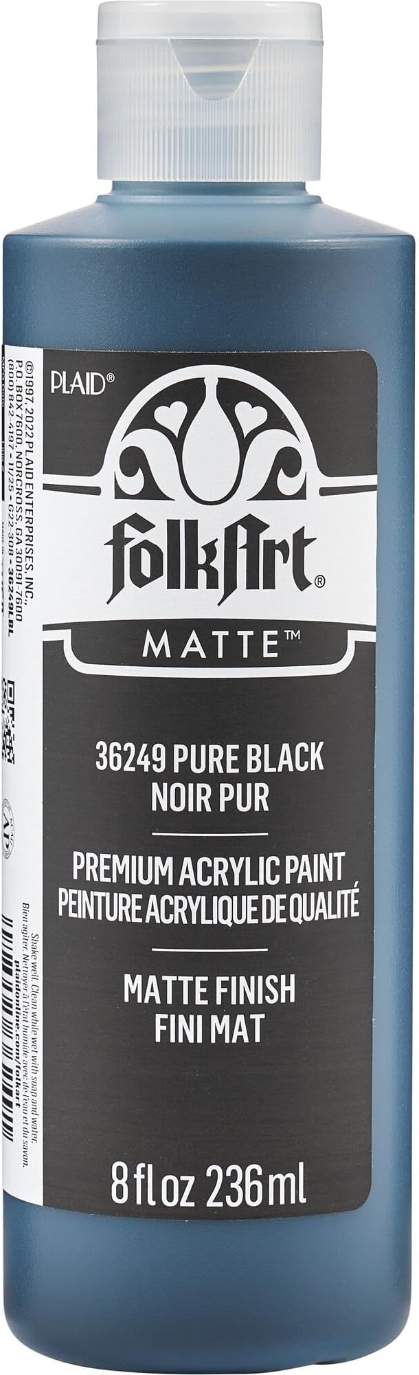FolkArt Acrylic Craft Paint, Matte Finish, Pure Black, 8 fl oz
