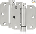 2 Pack Self Closing Door Hinges, 3.5 Inch Spring Loaded Door Hinges for Garage, Front, Back Door, Left/Right Hand, Adjustable Tension, 5/8'' Radius Corners, UL Listed, Brushed Nickel