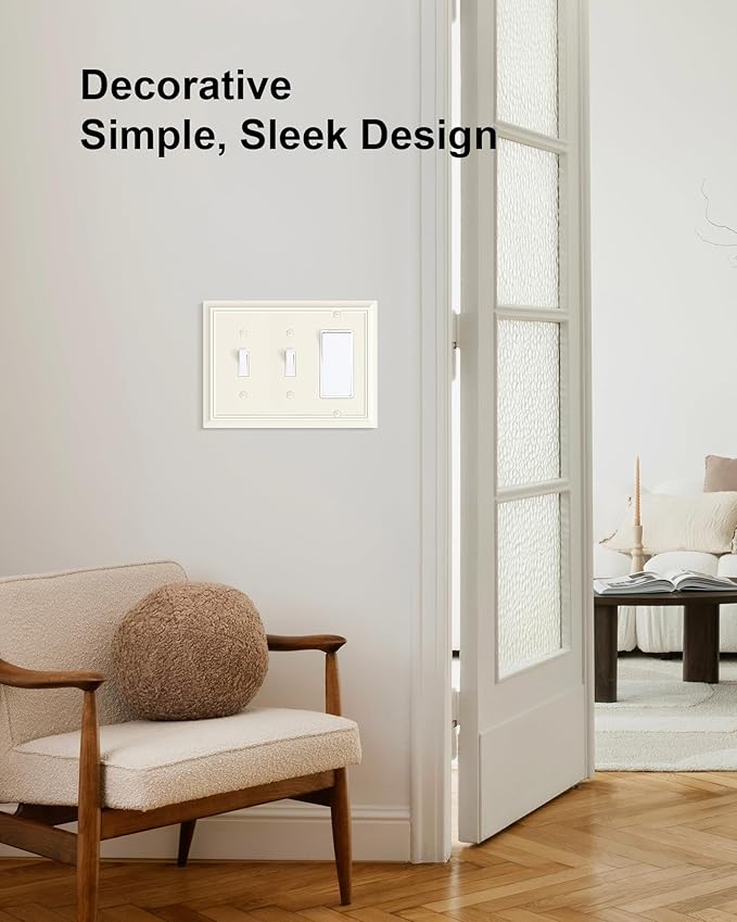 2-Pack Combo Double Toggle/Decorator Outlet Cover Plate, Light Almond Decorative Switch Plates and Outlet Covers, Durable Natural Bamboo Fiber Wall Plate for Electrical Outlet, Receptacle, GFCI Outlet