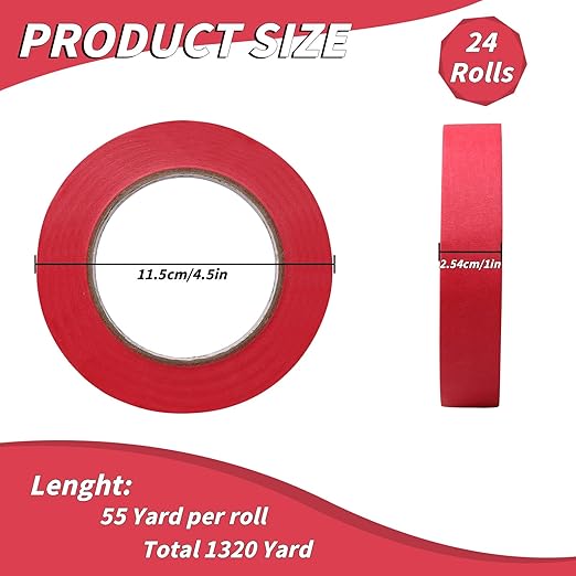 24 Rolls Red Painters Tape Bulk 1 inch x 55 Yards, Total 1320 Yd, Painters Masking Tape No Residue Wall Painting Tape Artist Tape Trim Edge Finishing Tape for Wall Painting Decoration DIY Supplies