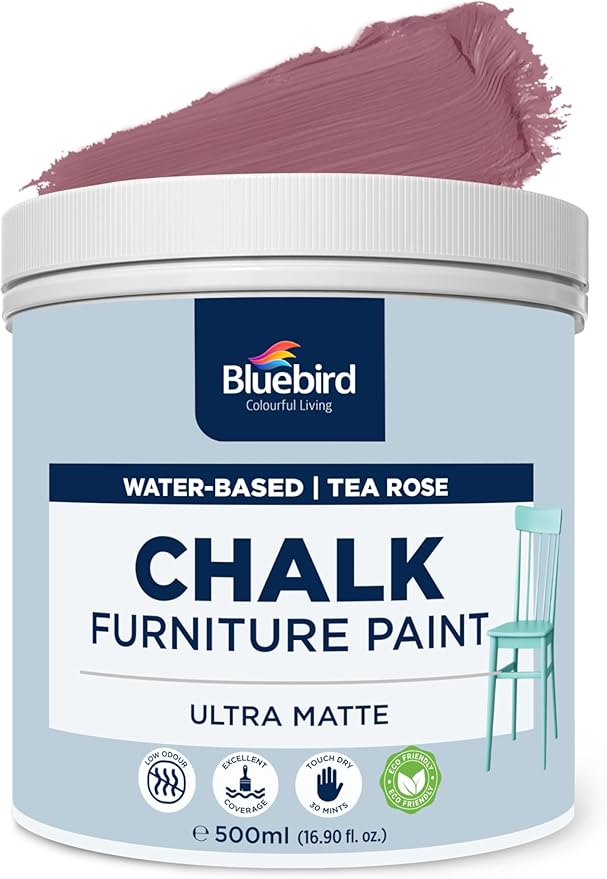 BLUEBIRD Chalk Furniture Paint - 500 ML / 16.9 fl oz for Furniture, Home Décor, Cabinets, and More (Tea Rose)