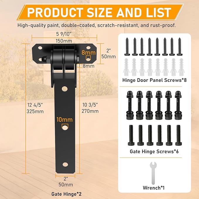 Heavy Duty Gate Hinges, 900 Lbs Capacity and Built-in Ball Bearings, 13" Bolt-On or Weld-On Hinges, 180° One-Way Open Gate Hinges for Wooden/Metal Gates,Garden Gates, Fence, Sheds (Matte Black)