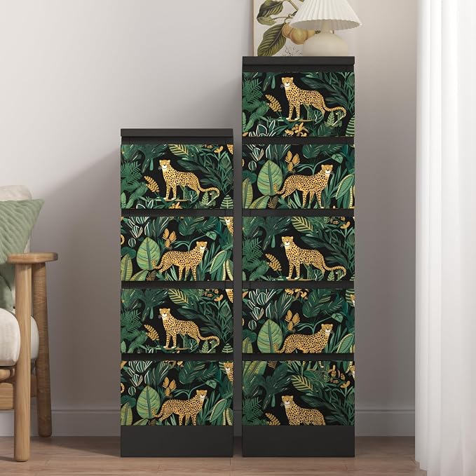 Black Gold Vintage Leopard Peel and Stick Wallpaper 17.5" x 393" | Waterproof Vinyl Self Adhesive Removable Renter Friendly Floral Contact Paper