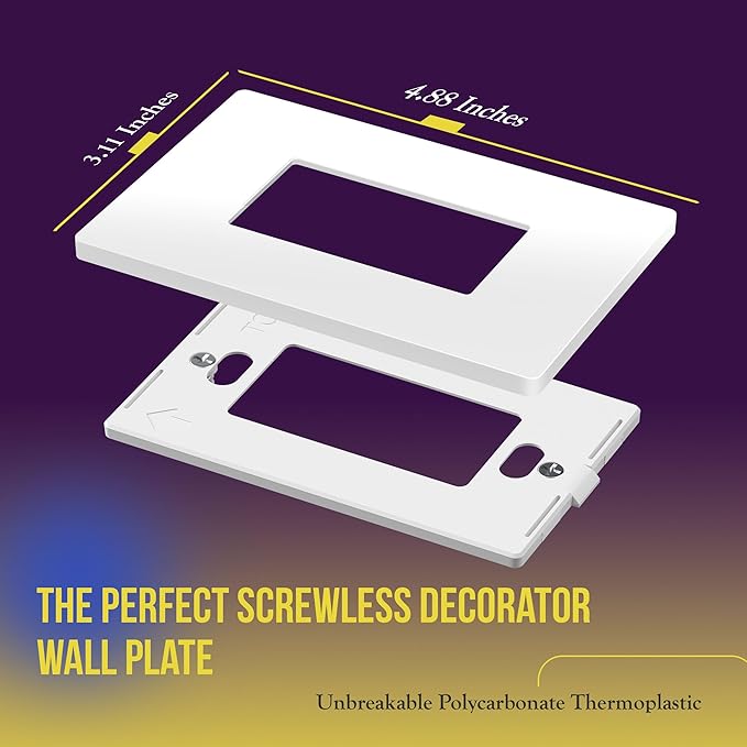 ENERLITES Screwless Decorator Wall Plate Child Safe Outlet Cover, Gloss Finish, Medium Size 1-Gang 4.88" H x 3.11" L, Unbreakable Polycarbonate Thermoplastic, SI8831M-W, White