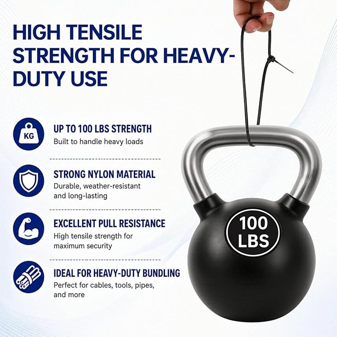 Zip Ties 8 inch, 100 Pack Heavy Duty Black Zip Ties with 100 lbs Tensile Strength, Self-Locking Nylon Cable Ties,Wire Ties for indoor and outdoor use.