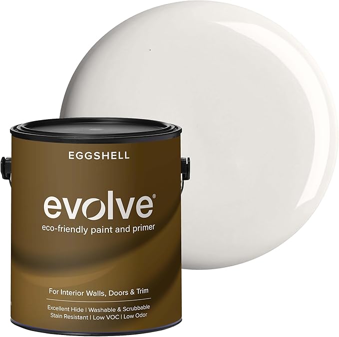 EVOLVE Interior Paint & Primer, Eggshell (Clover White), 1 Gallon – One-Coat Coverage, Excellent Hide, Low VOC, Low Odor, Washable Paint for Walls, Doors & Trim