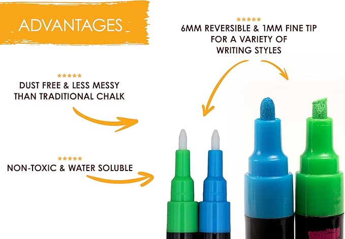 Bandle B. Chalk Markers - 8 Vintage, Erasable, Non-Toxic, Water-Based, Reversible Tips. For Glass or Chalkboard Markers for Businesses, Restaurants, Liquid Drawing Chalk (Vintage/Pastel 6mm)