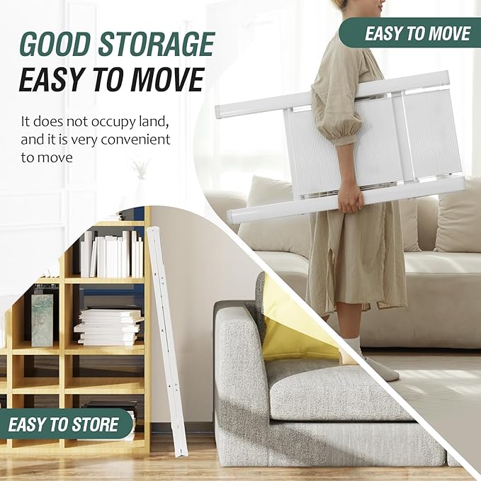 HBTower 3 Step Ladder, Aluminum Ladder, Folding Step Stool for Adults, 330LBS Capacity Sturdy& Portable Ladder for Home Kitchen Library Office, White