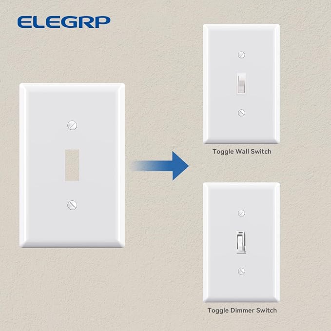 ELEGRP 1-Gang Mid Size Toggle Switch Covers, Light Switch Wall Plate, Unbreakable Polycarbonate Replacement Faceplates Covers, UL Listed, Color-matched Screws Included (10 Pack, Glossy White)
