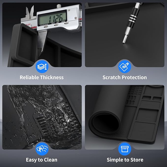 STREBITO Soldering Mat Silicone Work Mat, Heat Resistant 932°F, Magnetic Mat for Screws and Tools, Solder Mat Electronics Mat for Watch, Phone, Tablet, Eyeglass, Knife, Size 13.8" x 9.9" (Black)
