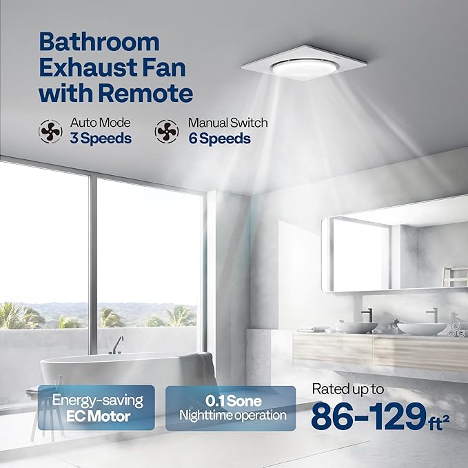 VIVOHOME AutoFlow Bathroom Exhaust Fan with Humidity Sensor (160-110-50CFM) - Energy-Saving EC Motor,10.2-inch Ceiling Retrofit Bath Fan, No Attic Access Needed(Install Kit, 4-in Duct Included)