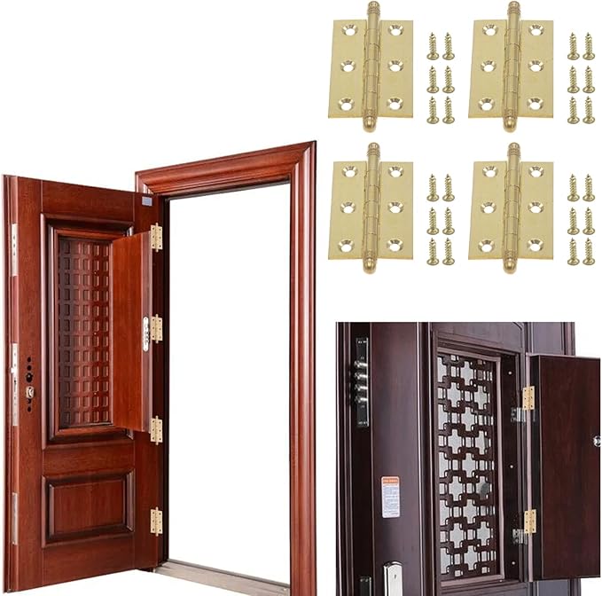 Pack of 4 2.5 Inch Brass Door Butt Hinges, Mini Cabinet Decorative Folding Butt Hinges, Small Bifold Door Hinges, Polished Butt Hinge with Mouting Screws