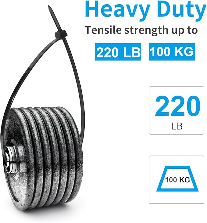 XINGO 600 Pack Black Zip Ties Heavy Duty Assorted Sizes, 12"+14"+18"+24", 220LBS Ultra Strong Plastic Wire Ties, Large Cable Ties Extra Long Tie Wraps For Indoor and Outdoor Use