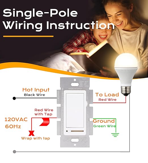 [10 Pack] Cloudy Bay 3-Way/Single Pole Dimmer Electrical Light Switch for 150W LED/CFL, 600W Incandescent/Halogen,Wall Plate Included,Pack of 10