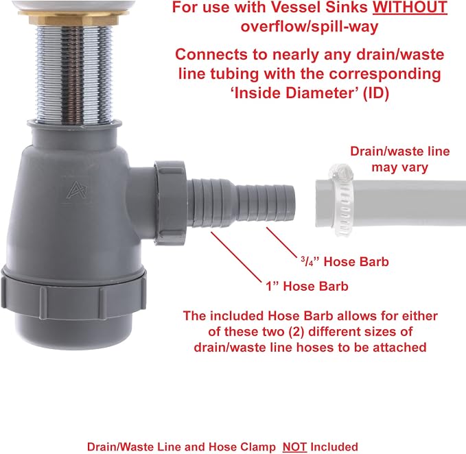 Ambassador Marine - 1 3/4 inch Drain, Touch Trap Sink Drain - with Cover - no Overflow, 3/4 inch & 1 inch Hose Barb - Chrome - V03-0708-CP-W