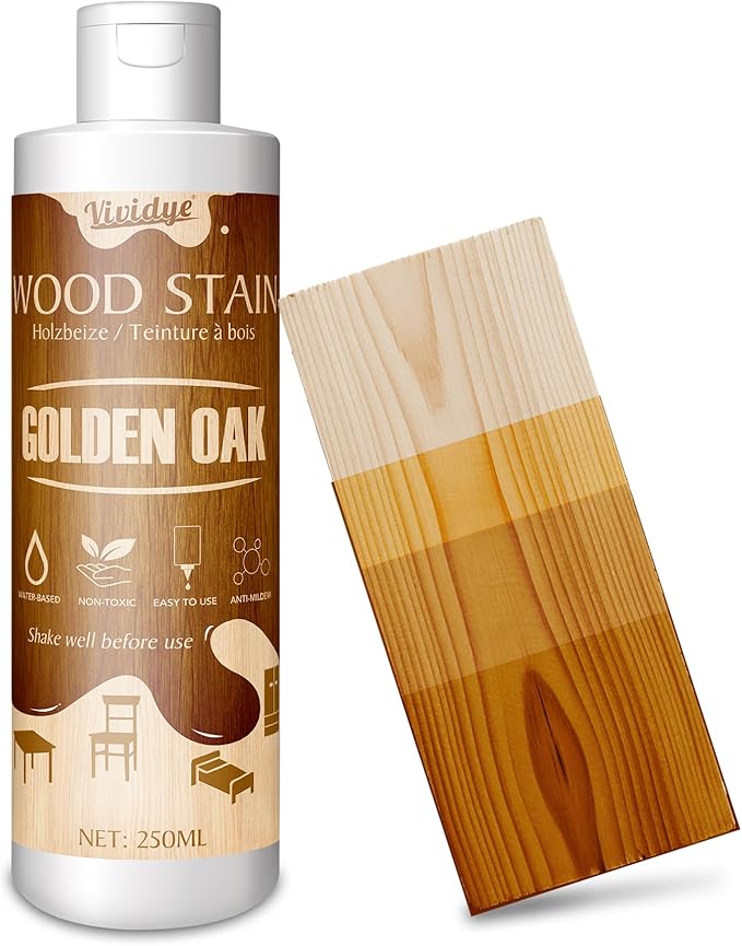 Wood Stain, 8.5oz/250ml Water Based Wood Stain for Indoor and Outdoor Furniture, Cabinet, Door, Trim and More - Fast Drying, Low Odor＆Non-Toxic, Easy to Apply, Multiple Finishes (Golden Oak)
