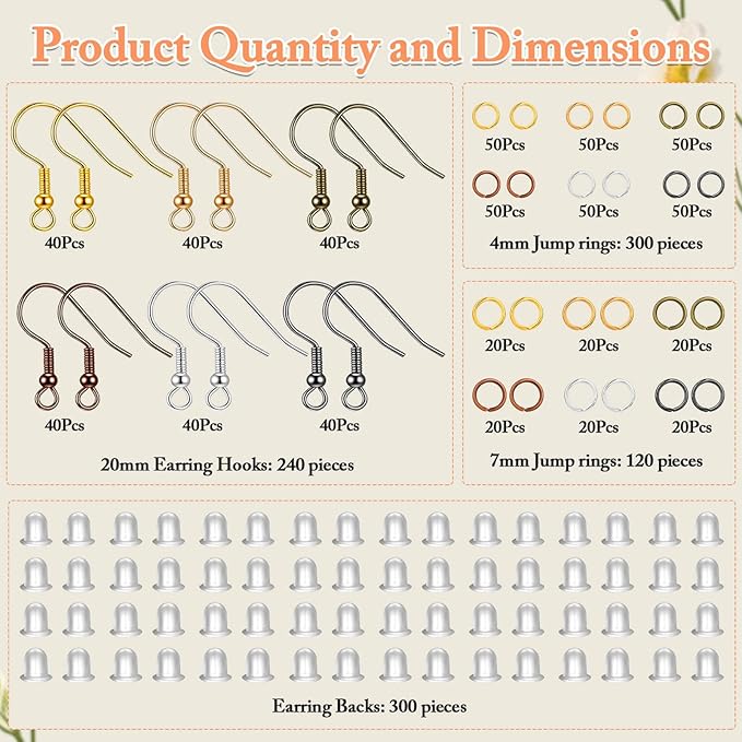 Cridoz 960PCS Earrings Making Supplies Kit with 240PCS Earring Hooks, 420PCS Jump Rings and 300PCS Earring Backs for Earring Making and Repair (Multicolors)