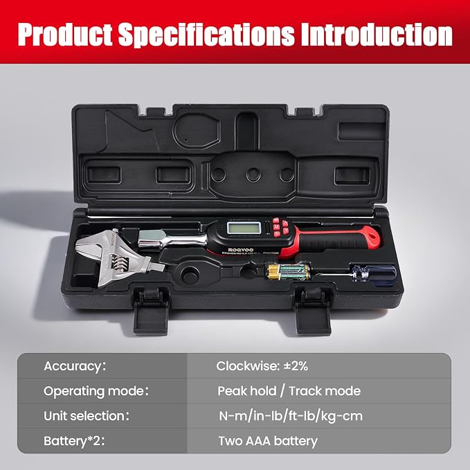 Adjustable Digital Torque Wrench 5-100 ft.lb/6.8-135 N.m | Electronic Torque Wrench with 42 mm Open End, 2% Accuracy, LED Buzzer Alert, for HVAC