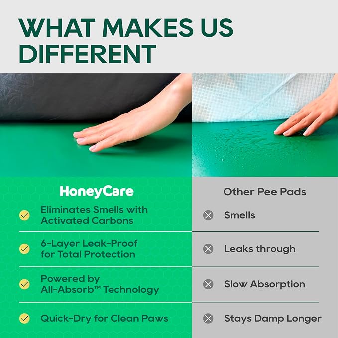 HONEY CARE All-Absorb Puppy Training Pads Dog Potty Pads Absorb Eliminating Urine Odor, Jumbo-Size Charcoal Puppy Pee Pad (Carbon, XL 28x34 inch, 40ct)
