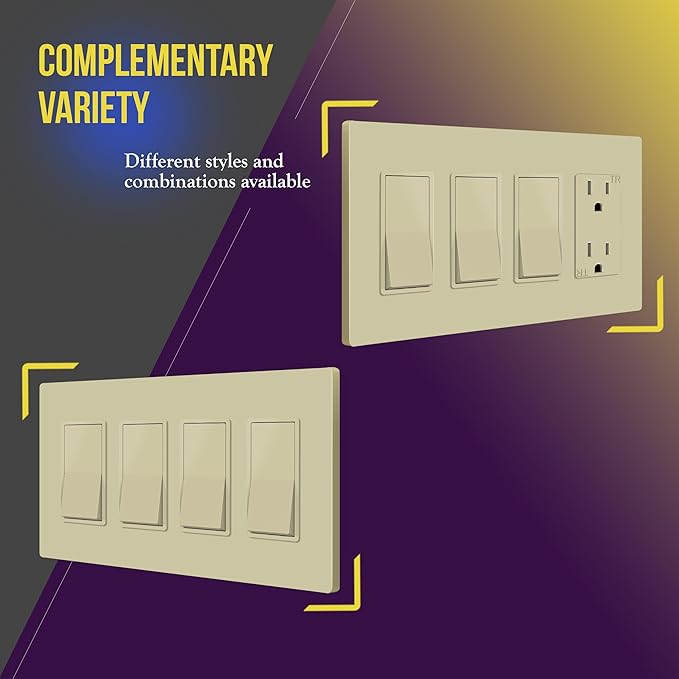 ENERLITES Screwless Decorator Wall Plate Child Safe Outlet Cover, Size 4-Gang 4.68" H x 8.30" L, Unbreakable Polycarbonate Thermoplastic, SI8834-I, Glossy, Ivory