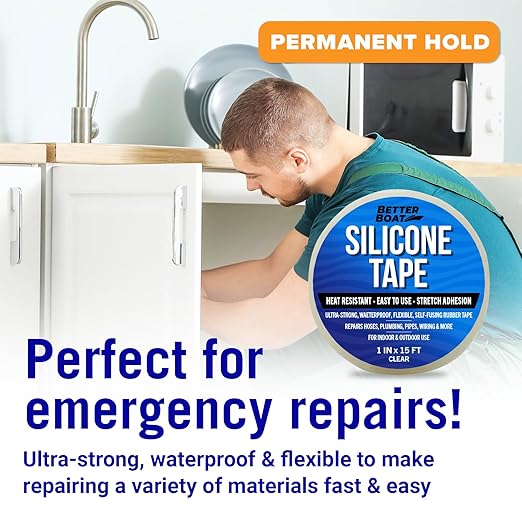 Better Boat Self Fusing Silicone Tape Waterproof Clear, Plumbing Tape for Leaks, Hose and Pipe Repair Tape, 1 in x 15 ft