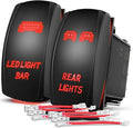 Nilight 2 Pack Rear Lights Rocker Switch Led Light Bar 5Pin Laser On Off SPST Switches 20A/12V 10A/24V Red LED with Jumper Wire Set for Cars Trucks Boats RVs