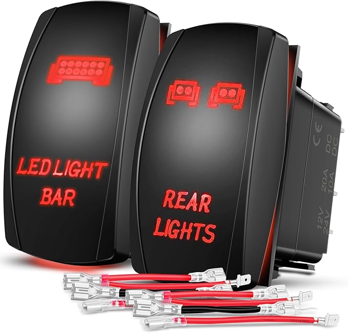 Nilight 2 Pack Rear Lights Rocker Switch Led Light Bar 5Pin Laser On Off SPST Switches 20A/12V 10A/24V Red LED with Jumper Wire Set for Cars Trucks Boats RVs