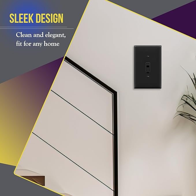 ENERLITES Mid-Size Toggle Light Switch Wall Plate, Midway 1-Gang 4.88" x 3.11", Unbreakable Polycarbonate Thermoplastic, UL Listed, 8811M-BK-10PCS, Black Switch Cover, Gloss Finish, 10 Pack