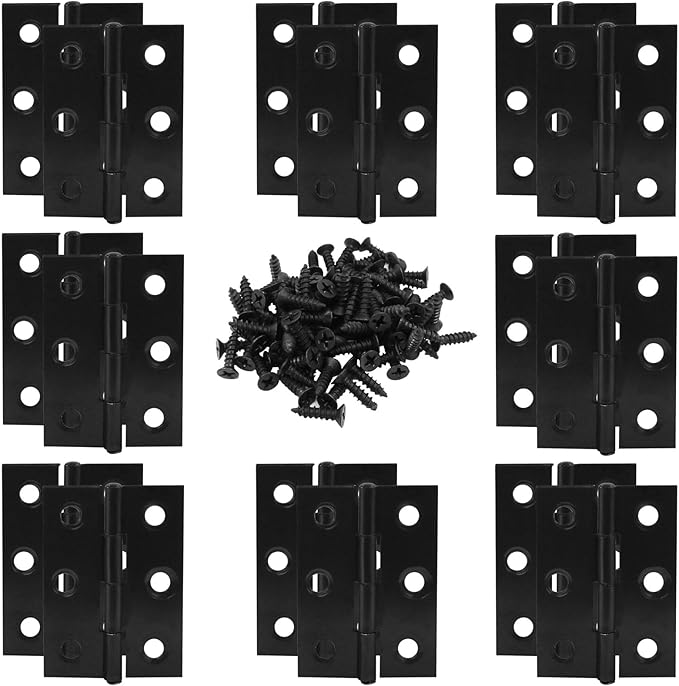 16PCS 2 Inch Stainless Steel Door Folding Butt Hinges, Black Metal Bisagras para Puertas with Screws for Door, Furnitures, Windows, Cabinet,Cupboard, Dressers