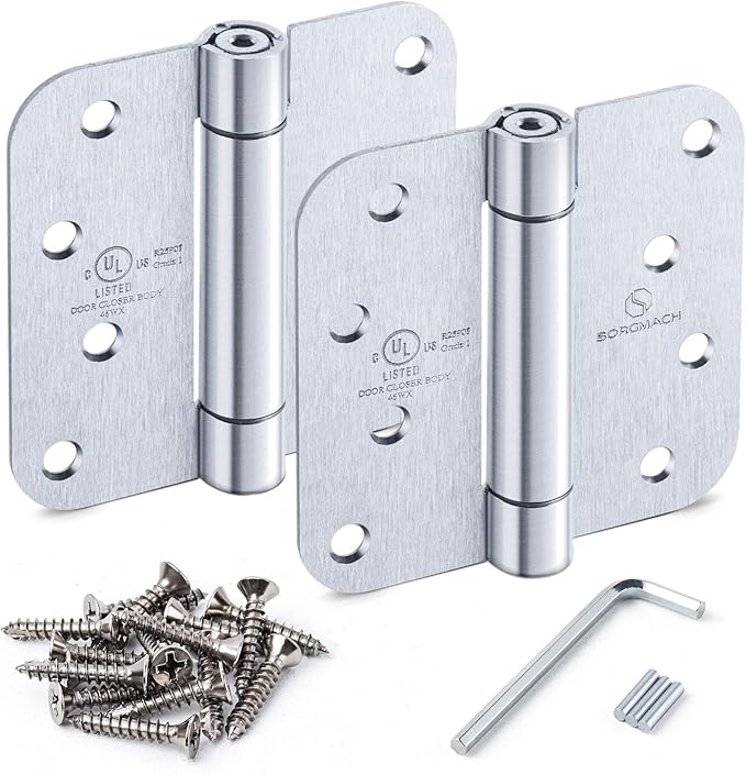 Satin Door Hinges Self Closing Hinge Auto Close Hinge Outlet Hardware Adjustable Spring Loaded Hinges 5/8" Radius Corner for Commercial Grade Self-Closing, UL Listed 3 Pack