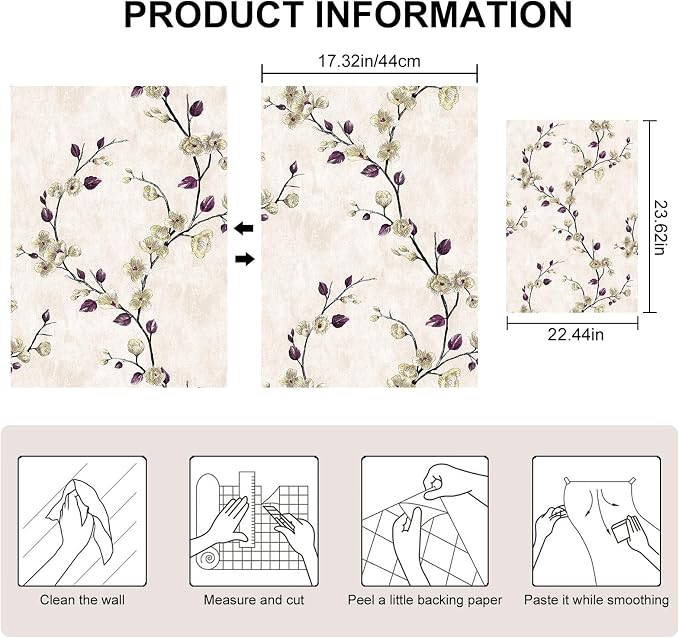 Floral Peel and Stick Wallpaper Flower Tree Contact Paper A Set of 17.5"x480" Self Adhesive Removable Modern Beige Wall Paper Decorative Wall Covering Countertop Vinyl Film Roll