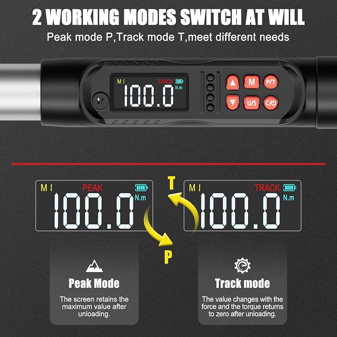 VANPO 1/2 Drive Digital Torque Wrench Set 7.4-147.5 ft.lb, ±2% Accuracy | 10-200 Nm, Electronic Torque Wrench with Sockets & Extension Bar, Buzzer/LED/Vibration Alarm, for Tire Lug Nuts, Auto Repair