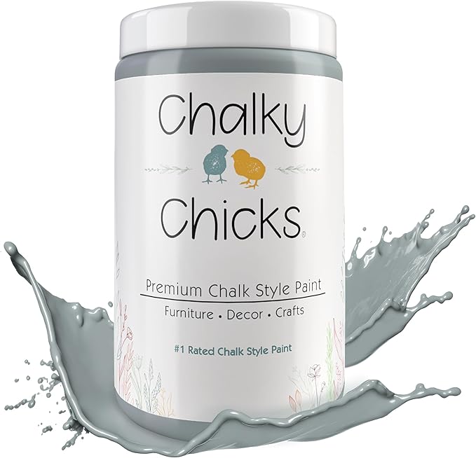 Chalky Chicks 32 Fl Oz Matte Overcast (Blue Gray) Chalk Paint for Furniture Without Sanding, No Prep Furniture Paint No Sanding All in One for Crafts, Wood, Walls, Cabinet, Metal, Dresser, Farmhouse