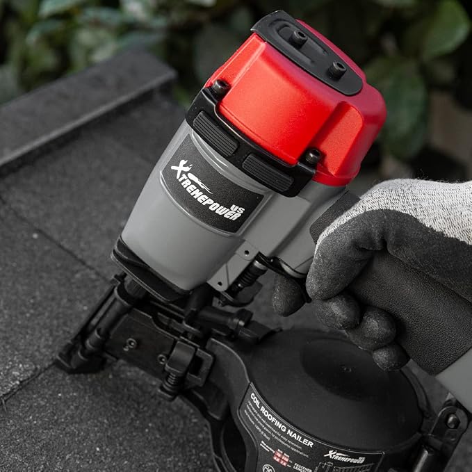 XtremepowerUS Coil Siding Roofing Nailer, Pneumatic Roofing Nails from 7/8" up to 1-3/4", 16 Degree Magazine Patio Roofing Nail Gun