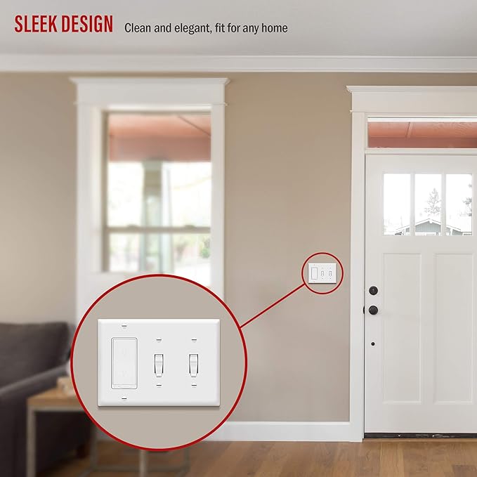 ENERLITES Combination Double Toggle/Single Decorator Rocker Outlet Wall Plate, Standard Size 3-Gang Light Switch Cover(4.5" x 6.38"), Polycarbonate Thermoplastic, UL Listed，881231-W, White